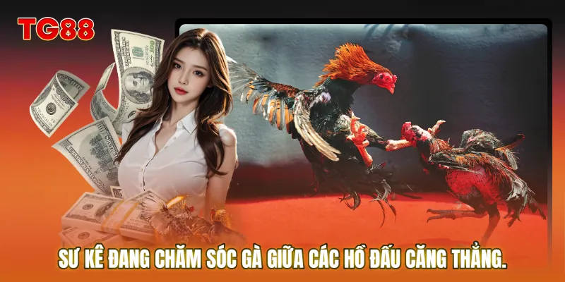 Sư kê đang chăm sóc gà (làm nước) giữa các hồ đấu căng thẳng
